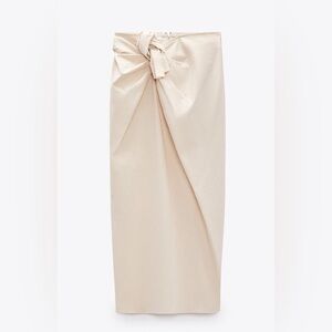 ZARA ECRU BEIGE CREAM KNOTTED MIDI-MAXI SKIRT SEMI CRINKLED BACK SLIT SZ M NWT